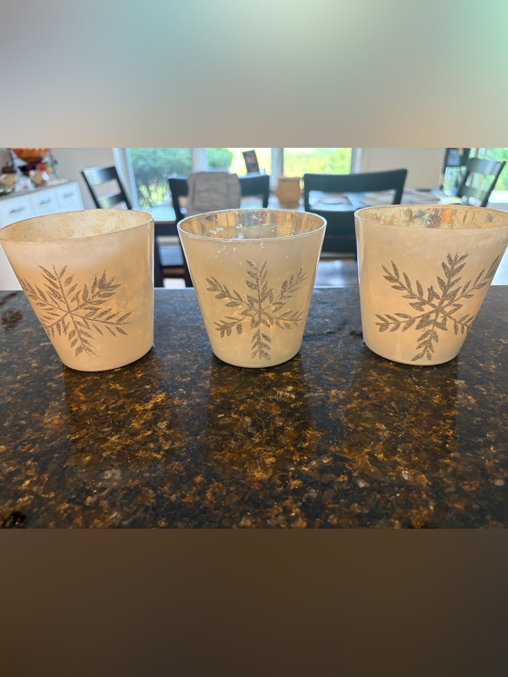 Pottery Barn White & Silver Snowflake Votive Holders - Set of 3